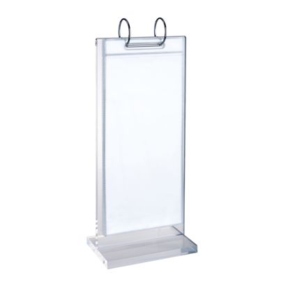 Soporte expositor en T FLIP con mecanismo de anillas y fundas de PVC 1/3 A4