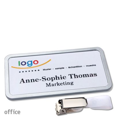 Tarjetas identificativas clip Office 75 x 37 mm  | acero inoxidable  | Clip de suspensión 