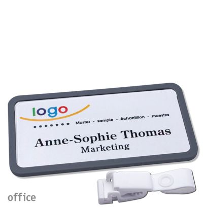 Tarjetas identificativas clip Office 75 x 37 mm  | antracita  | Clip de suspensión sin metal 